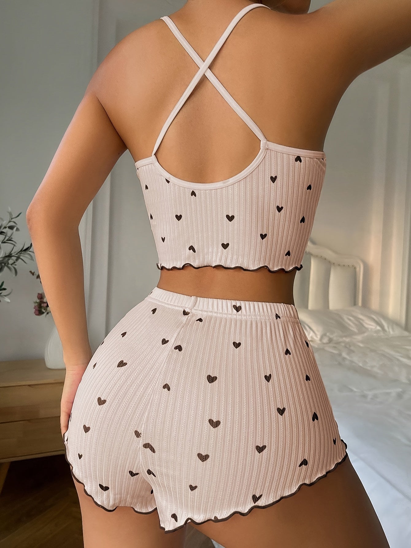 Madison — Heart Print Ruffle Trim Pajama Set