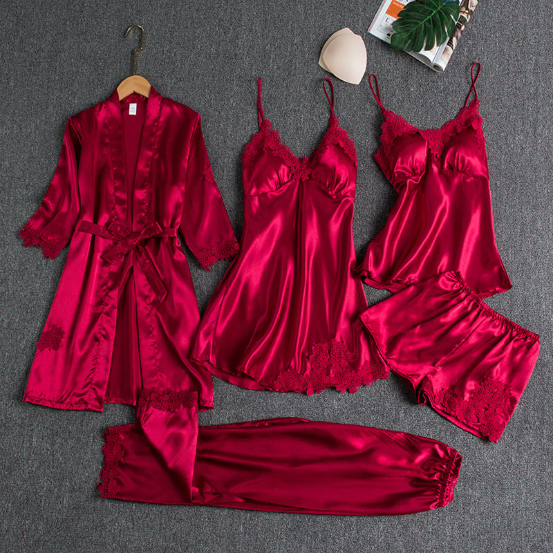 Danielle — 5-Piece Silk Lace Nightwear Set