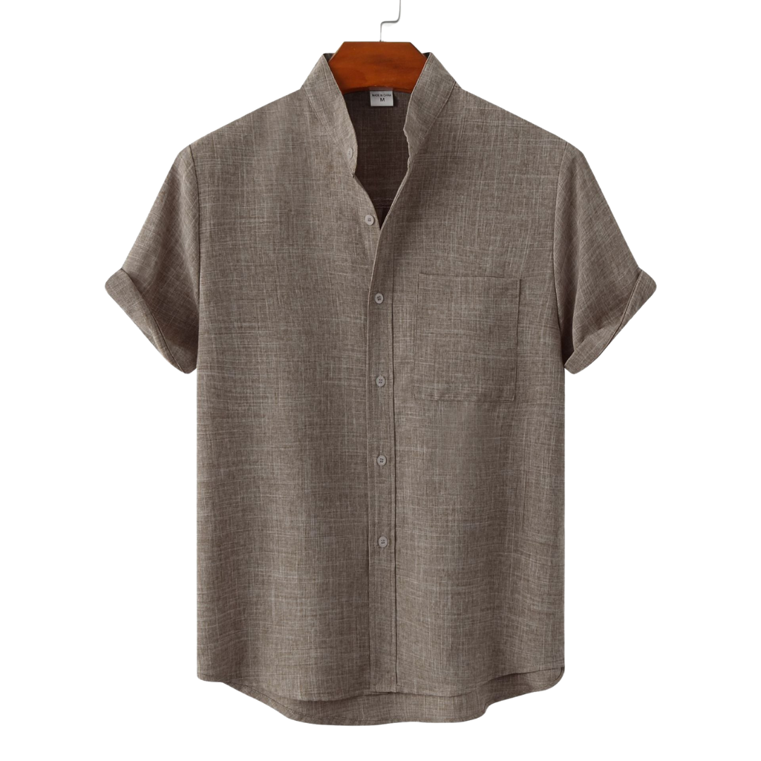 Benvario - Solid Cotton Shirt with Buttons