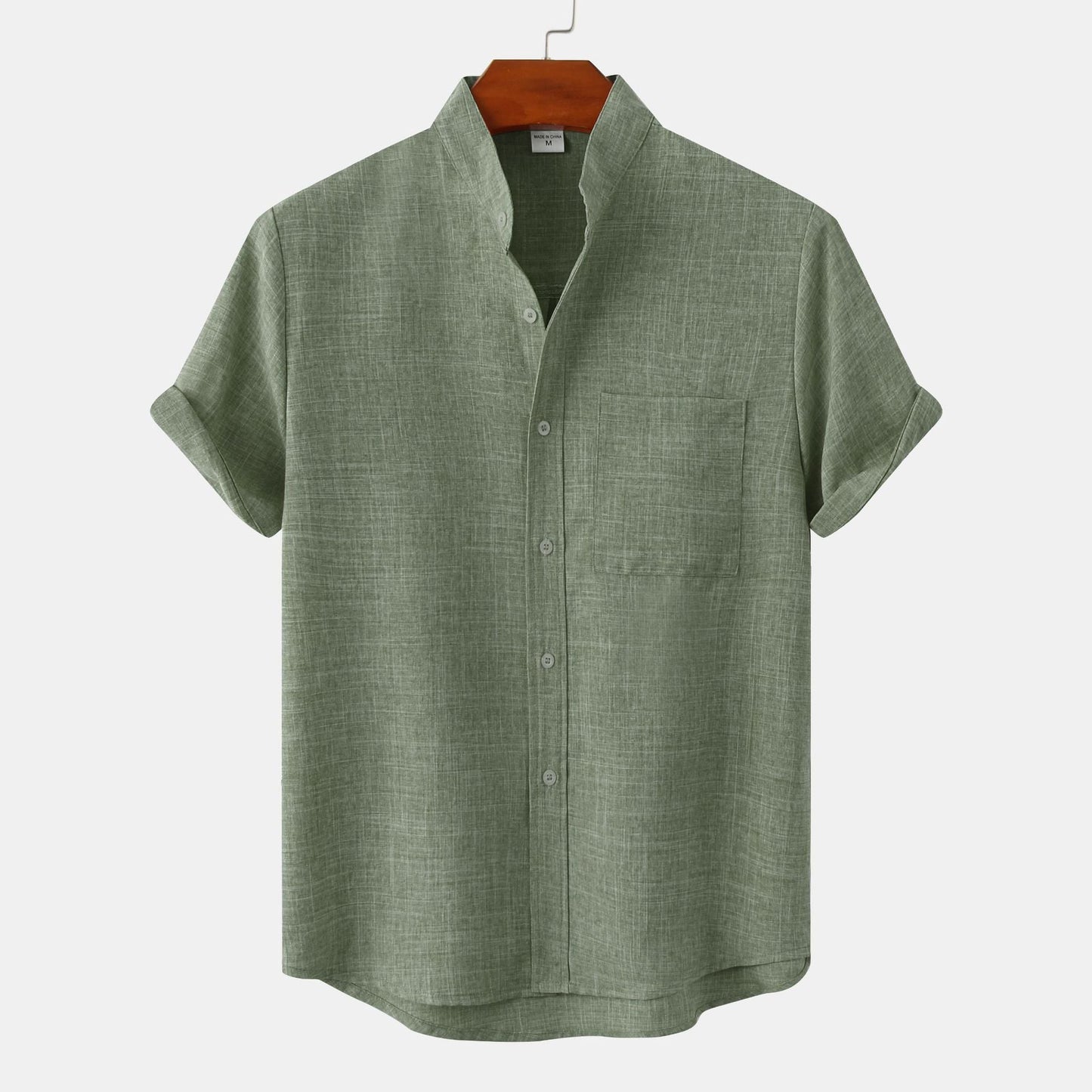 Benvario - Solid Cotton Shirt with Buttons