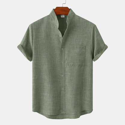 Benvario - Solid Cotton Shirt with Buttons