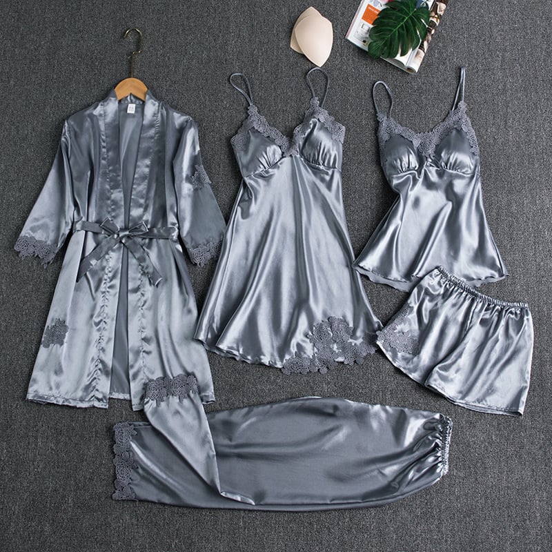 Danielle — 5-Piece Silk Lace Nightwear Set