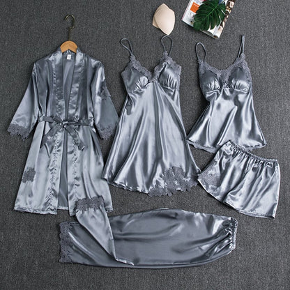 Danielle — 5-Piece Silk Lace Nightwear Set