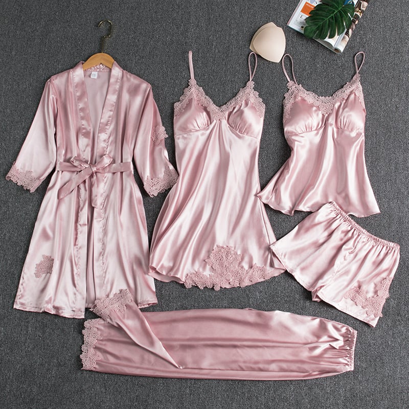 Danielle — 5-Piece Silk Lace Nightwear Set