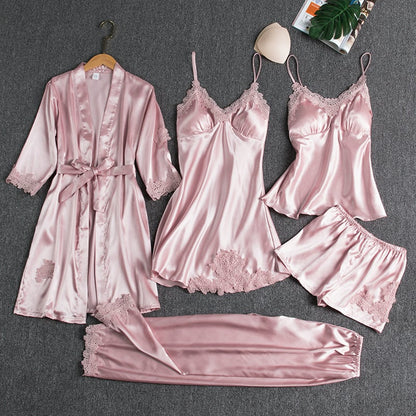 Danielle — 5-Piece Silk Lace Nightwear Set