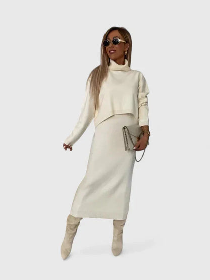 Cyralisse - Elegant Dress and Turtle Neck Sweater Set