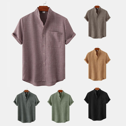 Benvario - Solid Cotton Shirt with Buttons