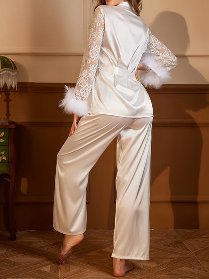 Delilah — Lace-Trim Fuzzy Pajama Set