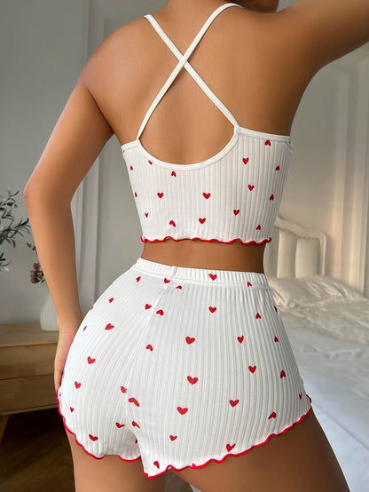 Madison — Heart Print Ruffle Trim Pajama Set