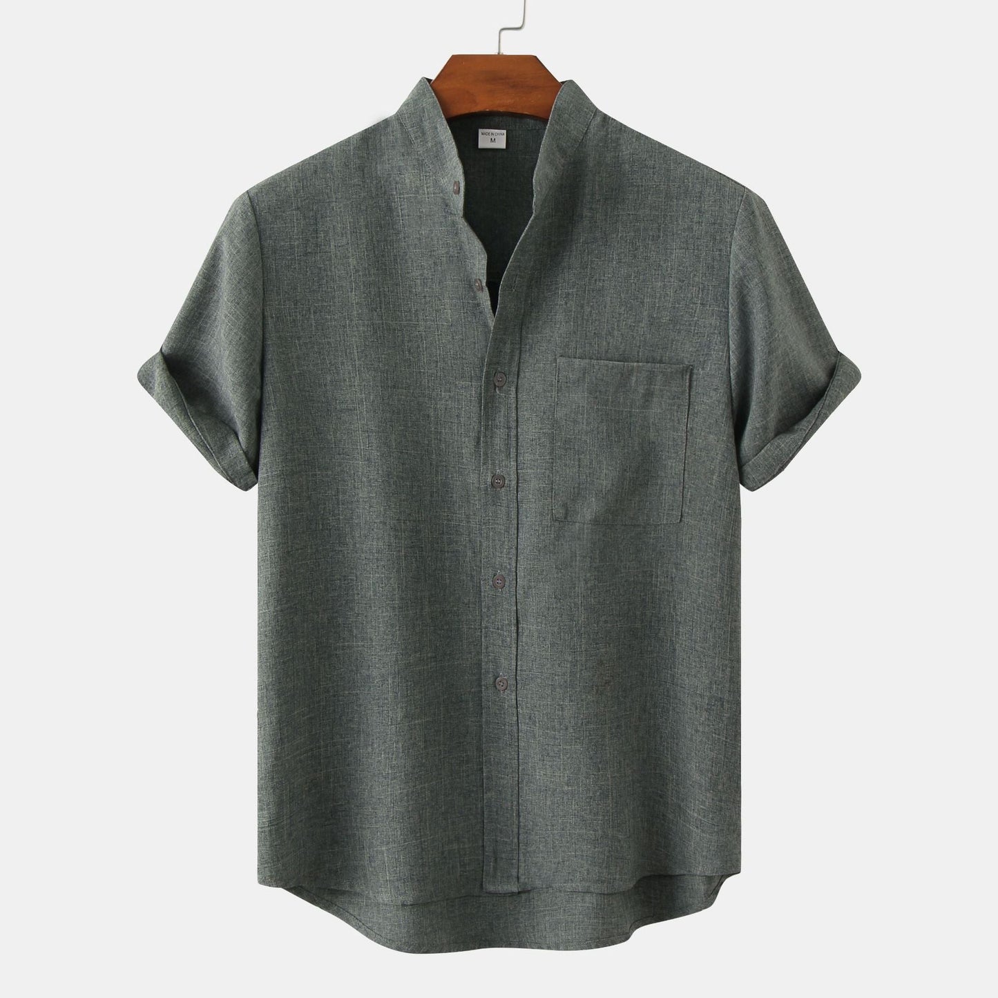 Benvario - Solid Cotton Shirt with Buttons