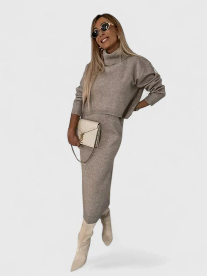 Cyralisse - Elegant Dress and Turtle Neck Sweater Set