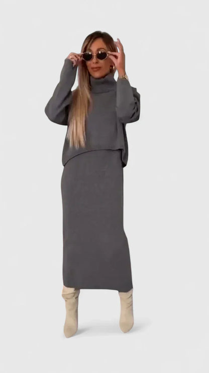 Cyralisse - Elegant Dress and Turtle Neck Sweater Set