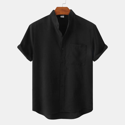 Benvario - Solid Cotton Shirt with Buttons