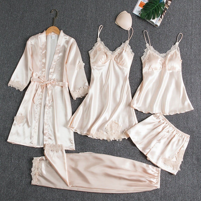 Danielle — 5-Piece Silk Lace Nightwear Set