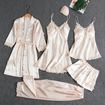 Danielle — 5-Piece Silk Lace Nightwear Set