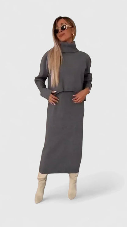 Cyralisse - Elegant Dress and Turtle Neck Sweater Set