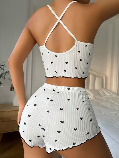 Madison — Heart Print Ruffle Trim Pajama Set