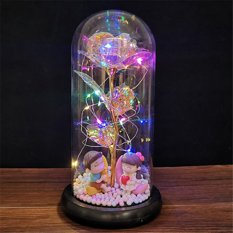 Isabella™ Rosa Eterna con Luces LED en Cúpula de Cristal